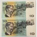 AUSTRALIA 1966 . TEN 10 DOLLARS BANKNOTES . COOMBS/WILSON . ERROR. WET INK TRANSFER . CONSEC PAIR